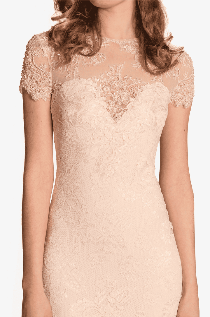 Elegant Lace Cocktail Dress in Soft Apricot-3