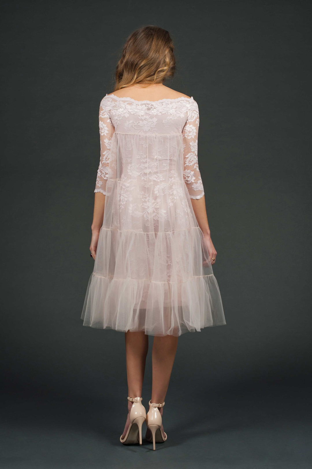 Half Sleeve Lace Dress with Outer Tulle-1