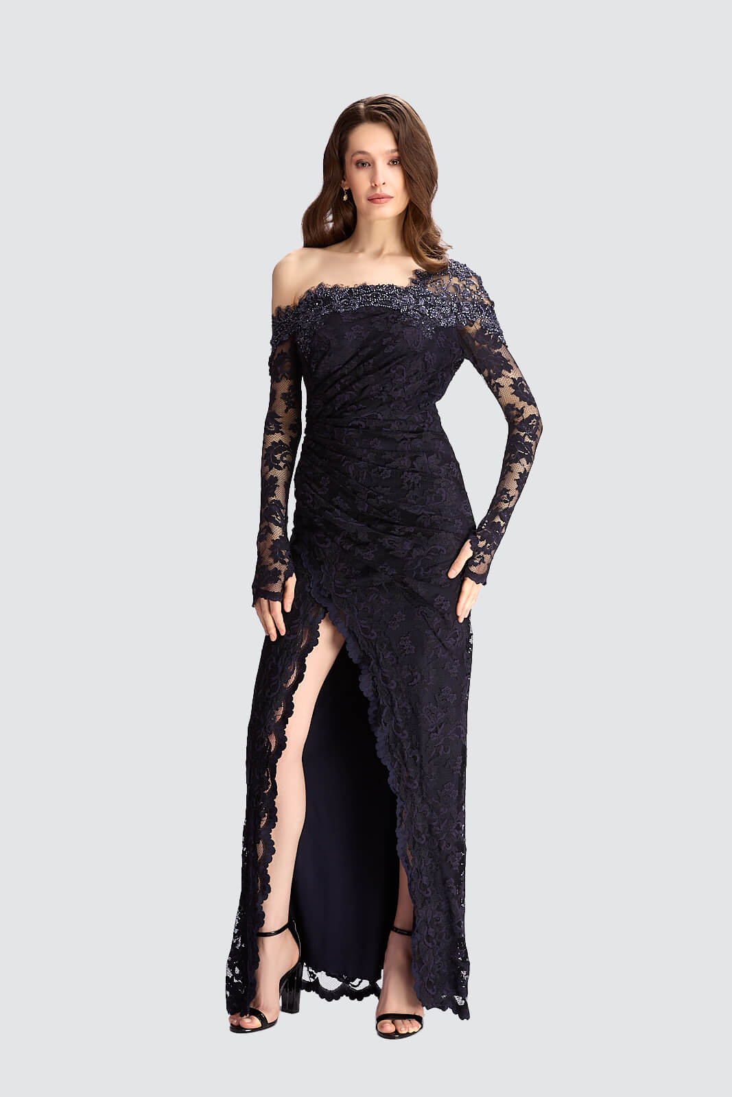 chinese dress ladies Noir Seduction One-Shoulder Lace Gown – Olvi's Lace