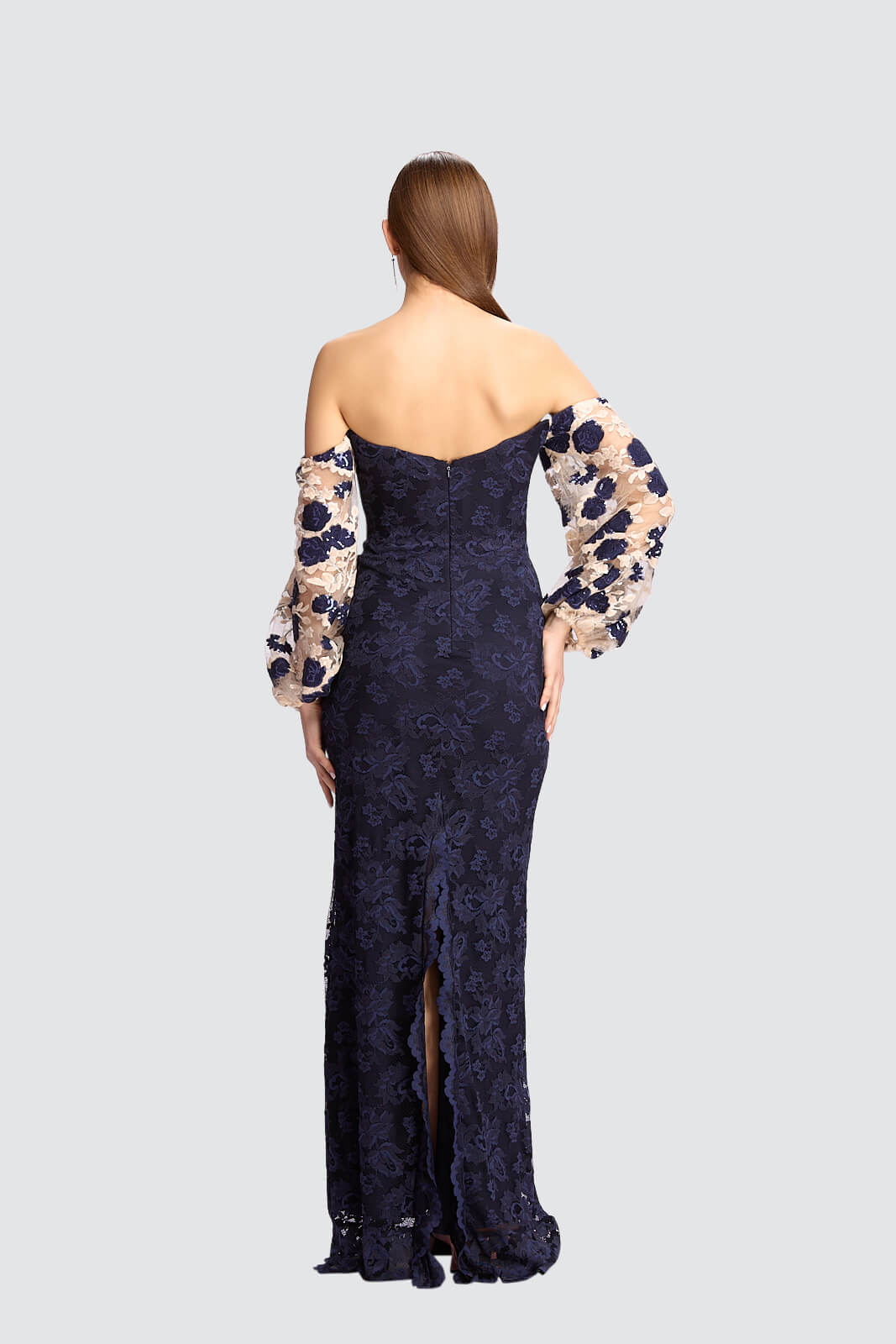 Off-Shoulder Gown with Sheer Sleeves-1