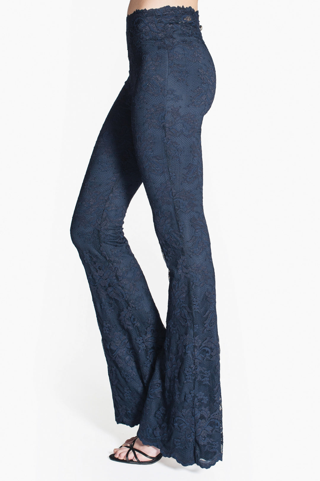 High-Waisted Floral Lace Flare Trousers-2