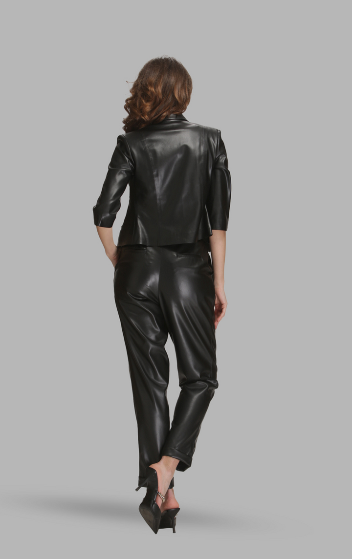Chic Vegan Leather Jacket with Classic Collar-1