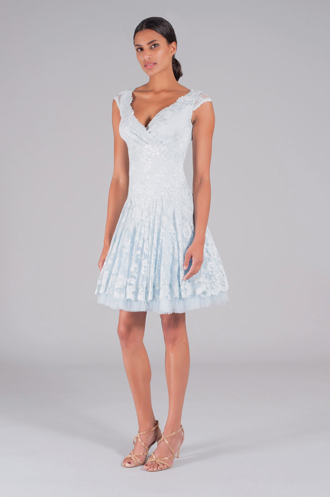 Elegant Ice Blue A-Line V-Neck Dress-0