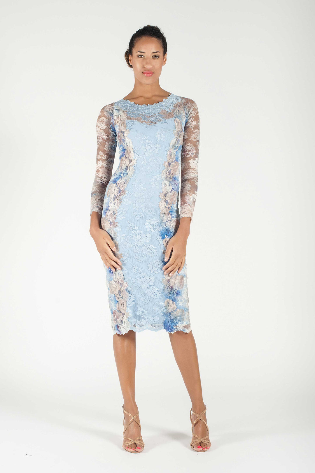Elegant Celestial Blue Baroque Lace Dress-0