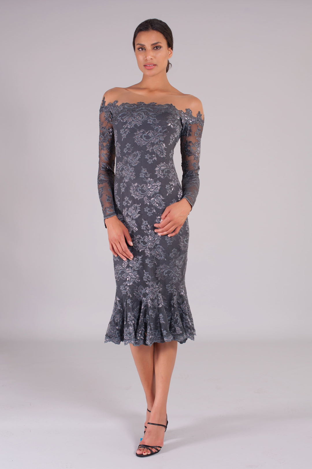 Off-Shoulder Dress with Illusion-0