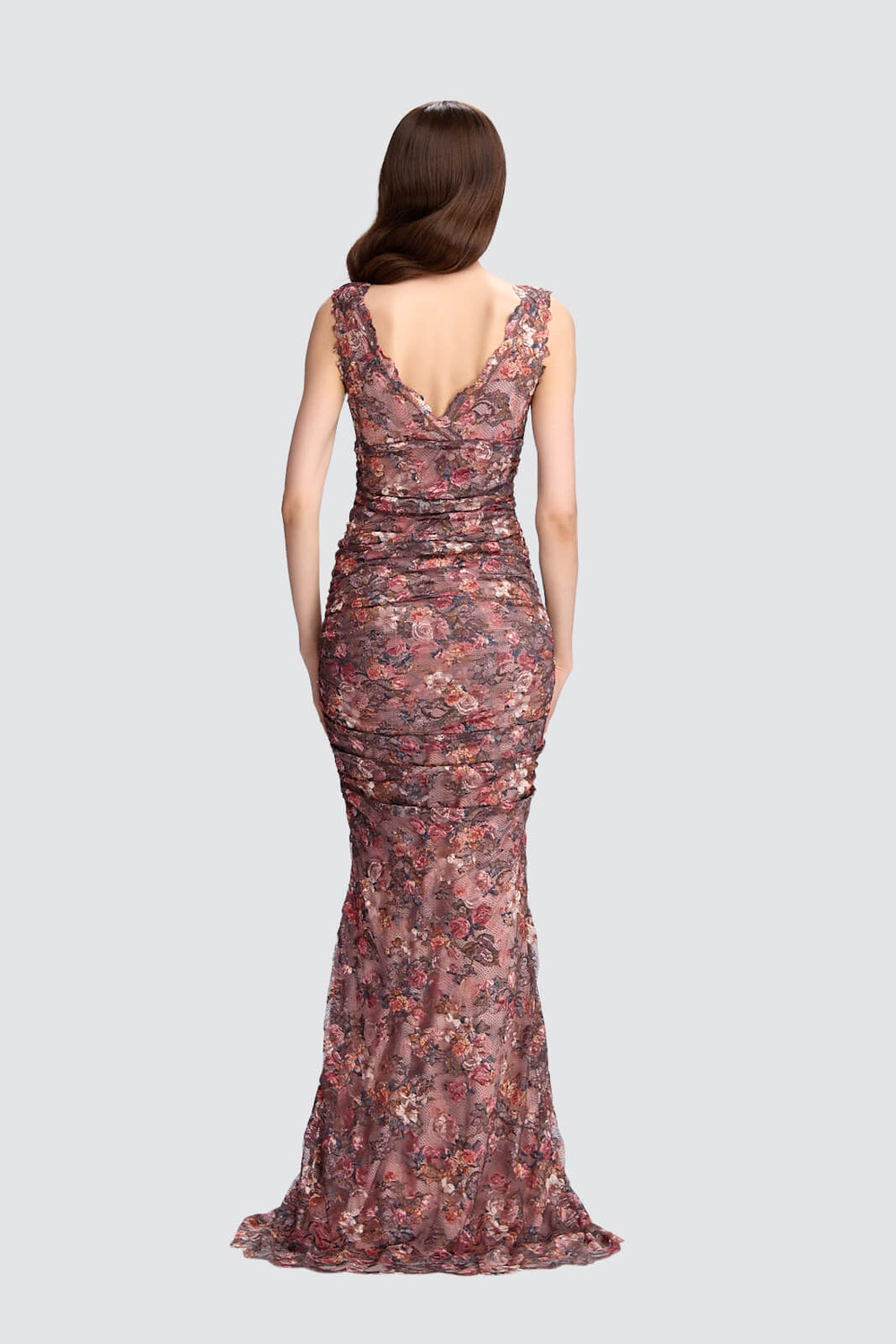 Vintage-Inspired Floral Lace Gown with V-Neck-1