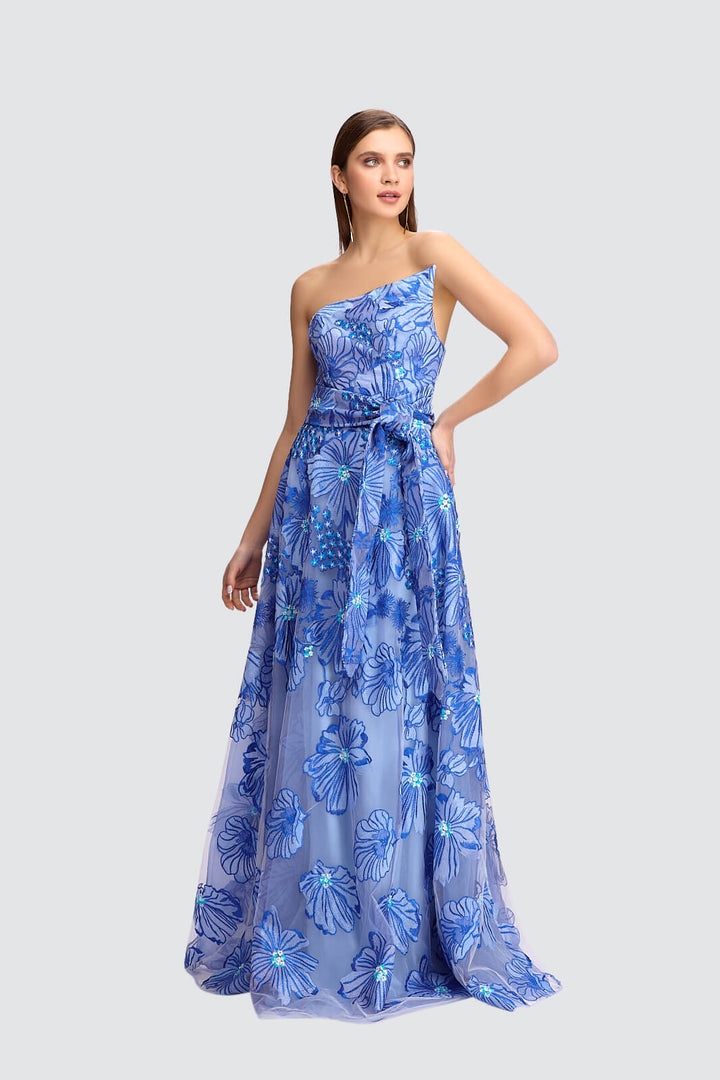 Blue Floral Embroidered Gown-0