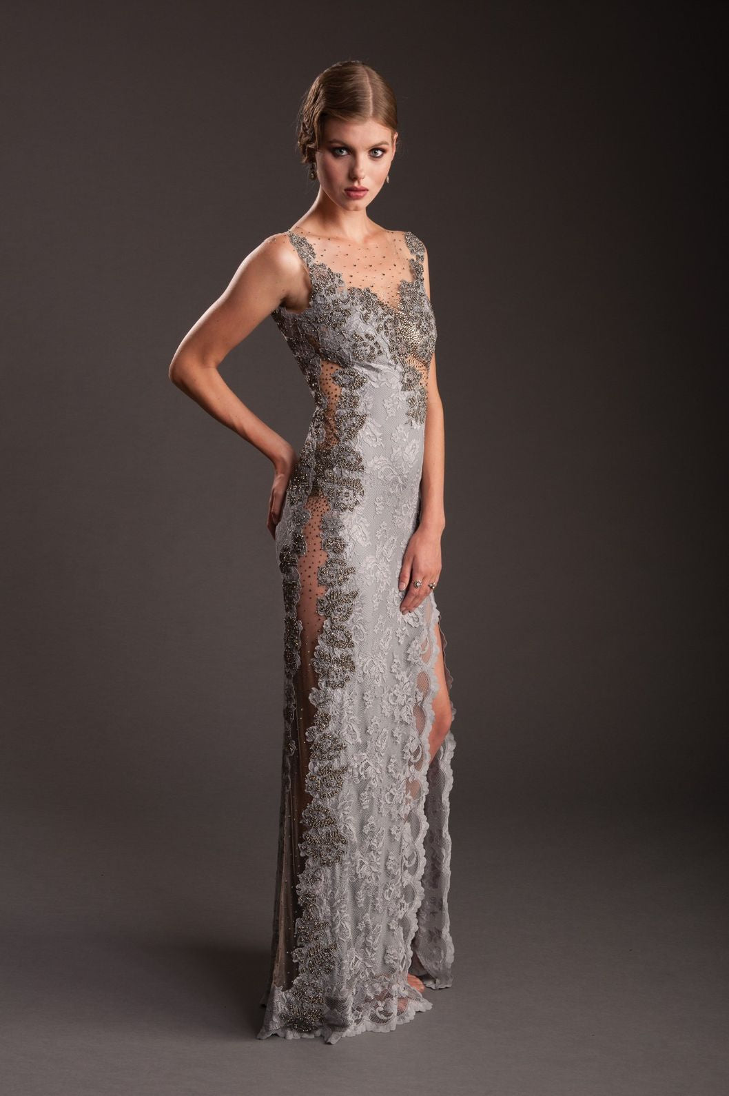Elegant Backless Lace Evening Gown-2
