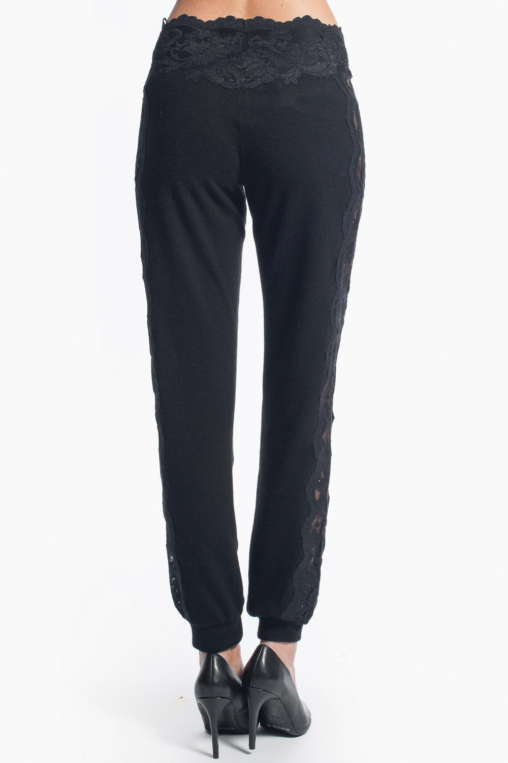 Luxurious Cashmere Trousers with Sheer Lace Side Panels-1