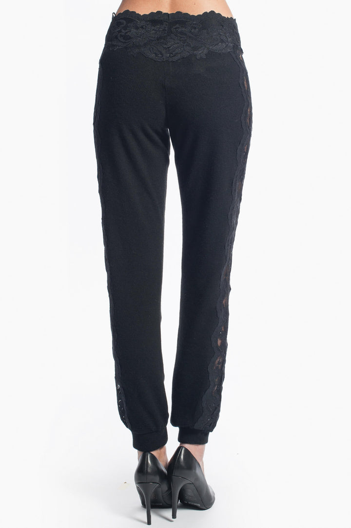 Luxurious Cashmere Trousers with Sheer Lace Side Panels-1