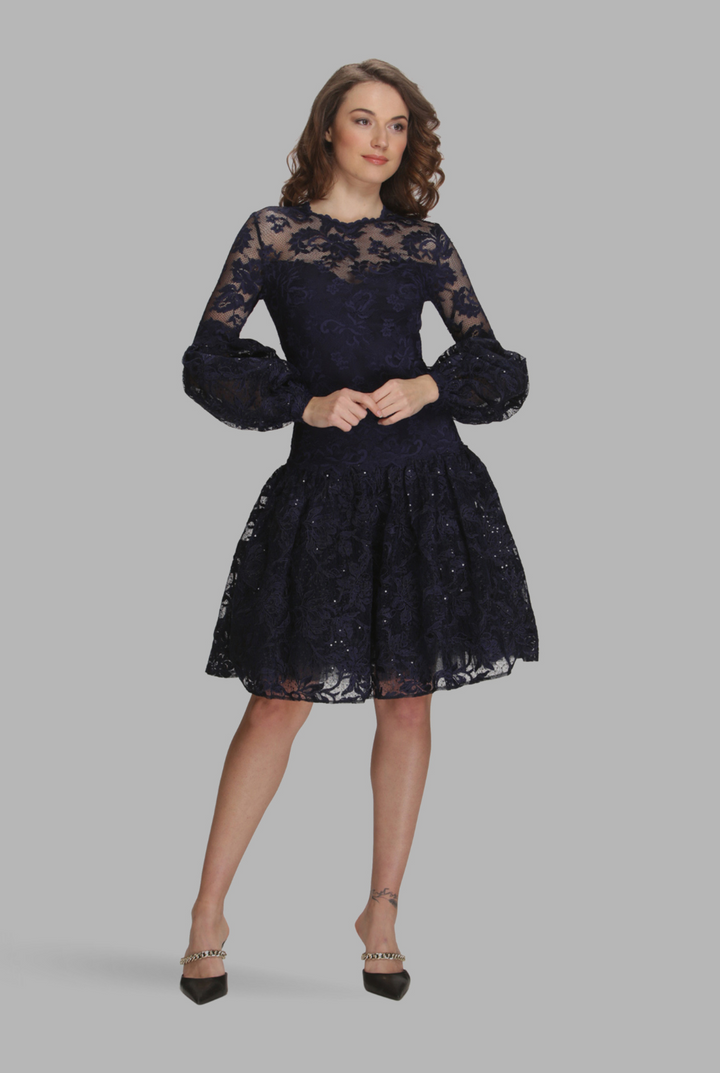 Puffy balloon sleeve pleated skirt dress-0