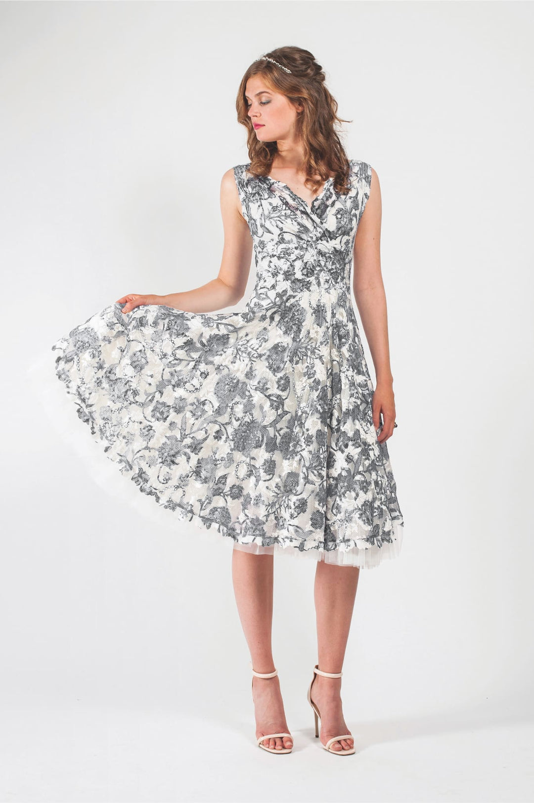 Cocktail Dress with Scalloped V-Neck-4