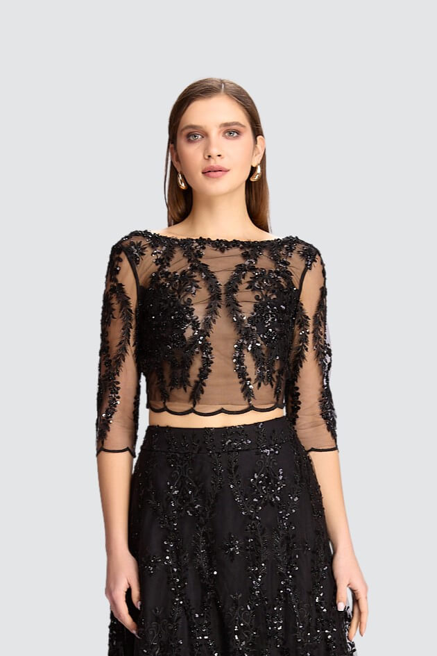 Sheer Embroidered Two-Piece Set with Sequin Detailing-2