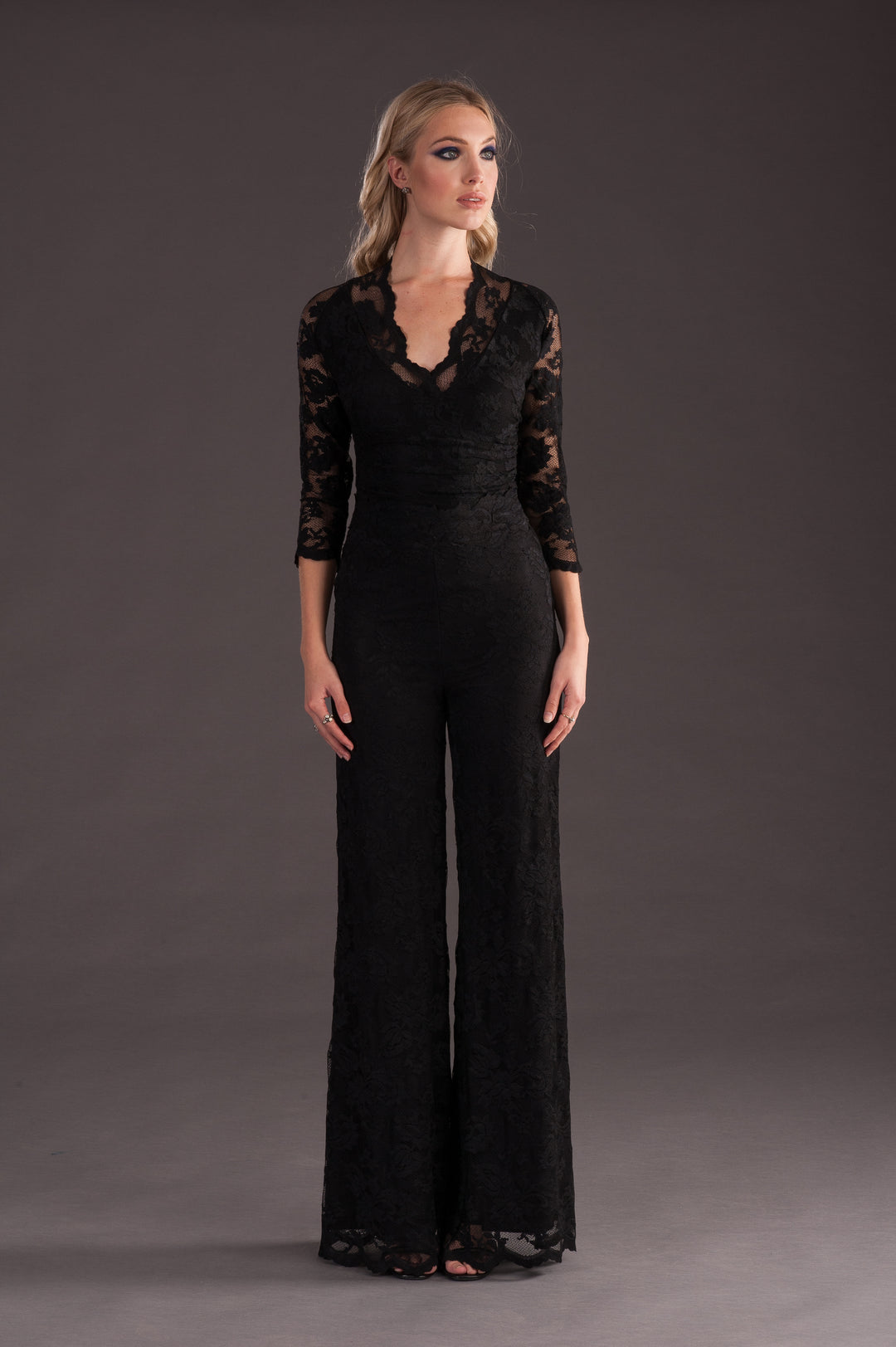 Black V Neck Scallop Top-0