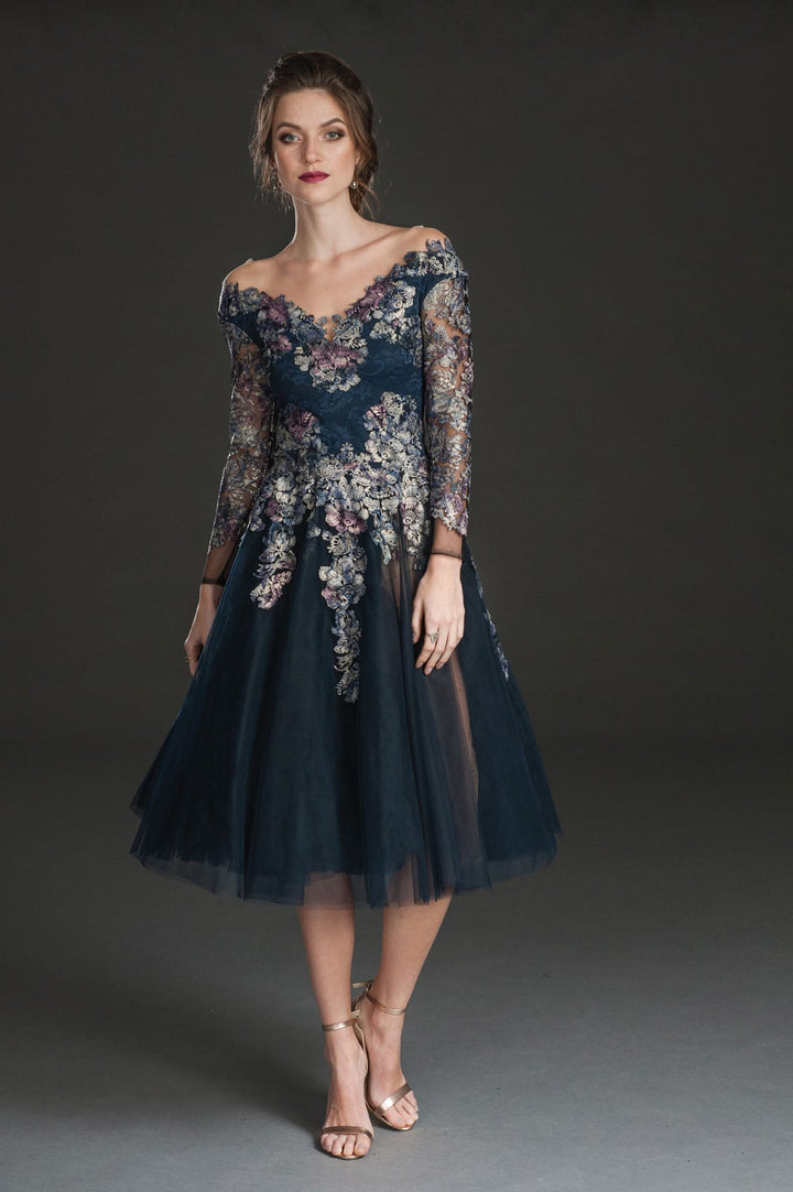 A-Line Lace Dress with Illusion-0