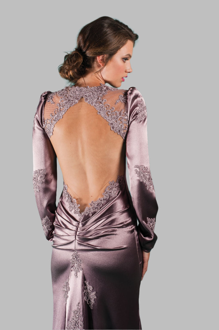 Plum Haute Couture Satin Backless Gown-2