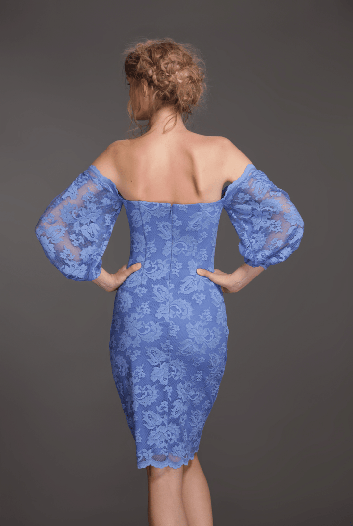 Floral Off-Shoulder Puff Sleeves Cocktail Dress-3