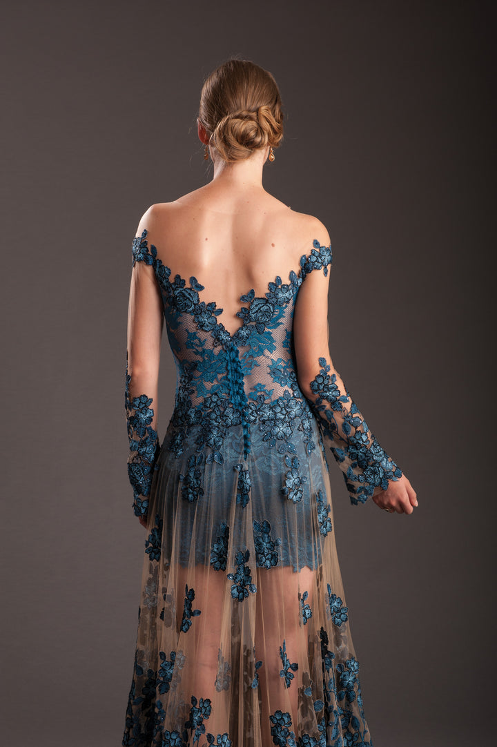 Moroccan Blue Off-Shoulder Gown-2