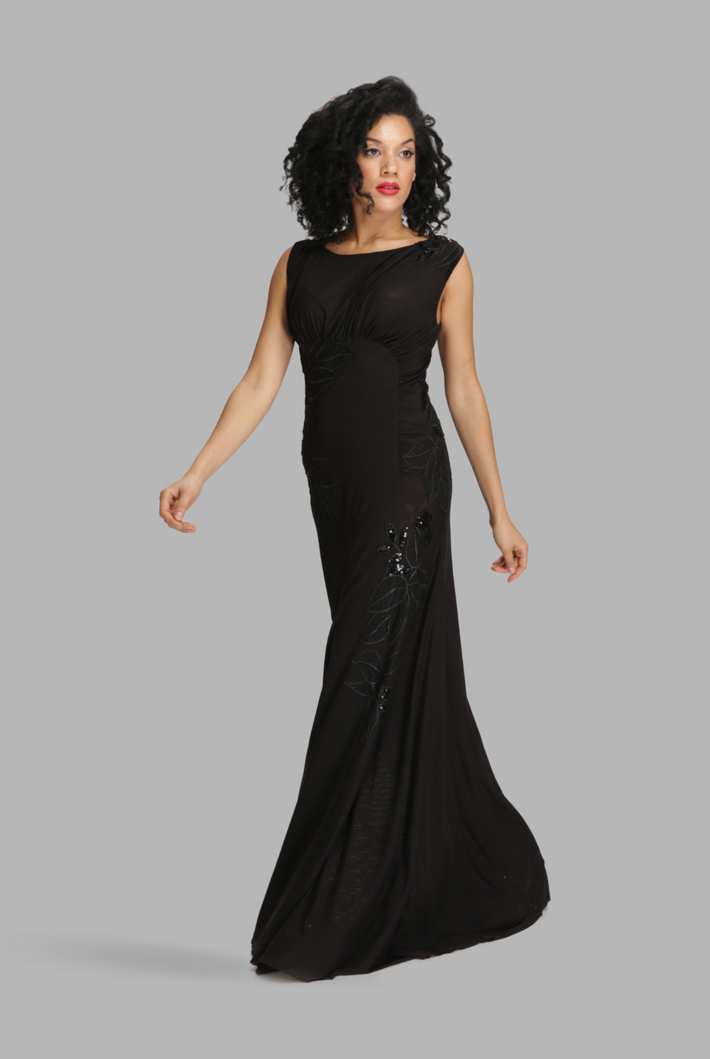 Empire waist ruched flare gown-1