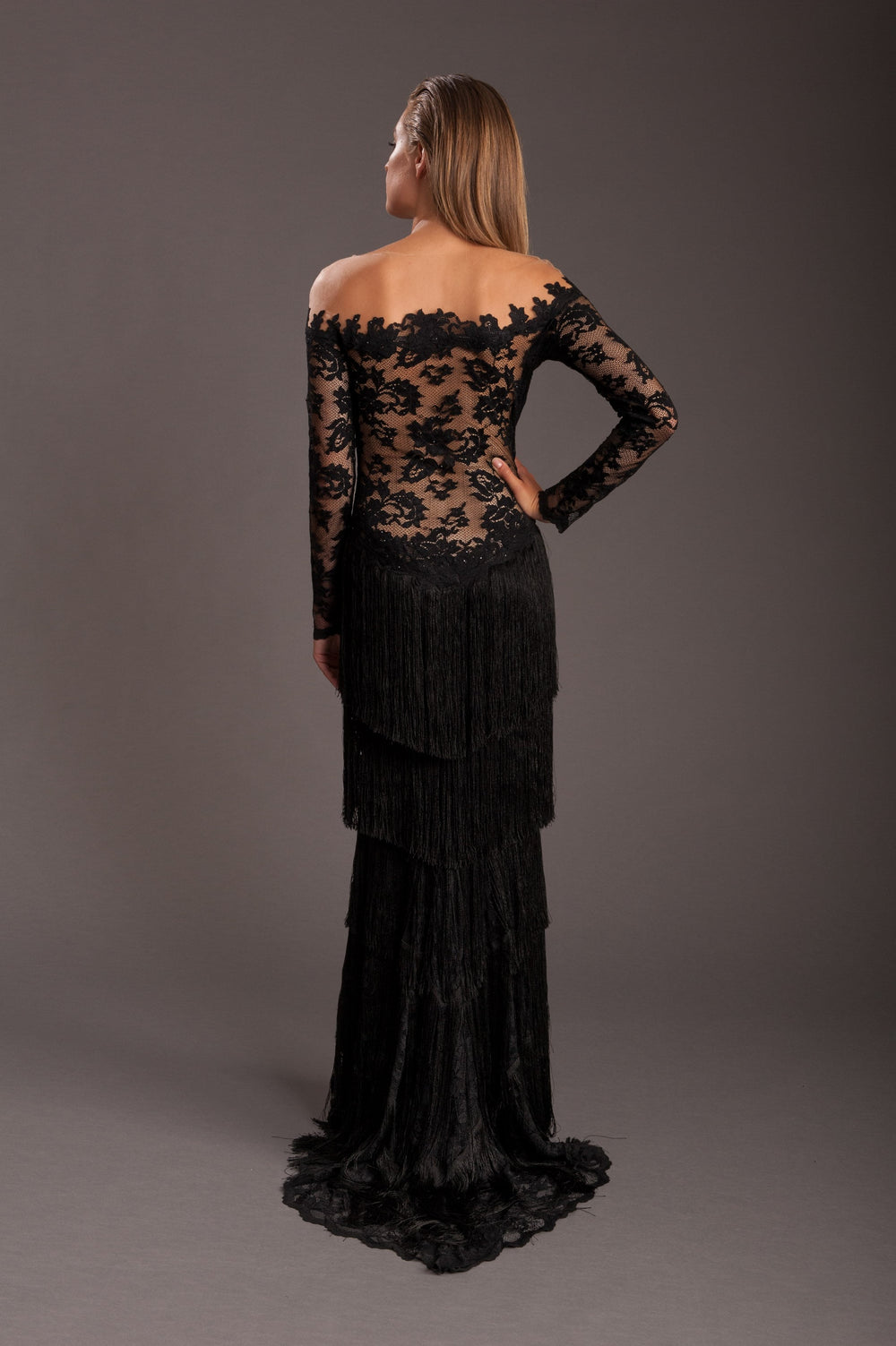 Off-shoulder SW Lace Gown with Illusion-1
