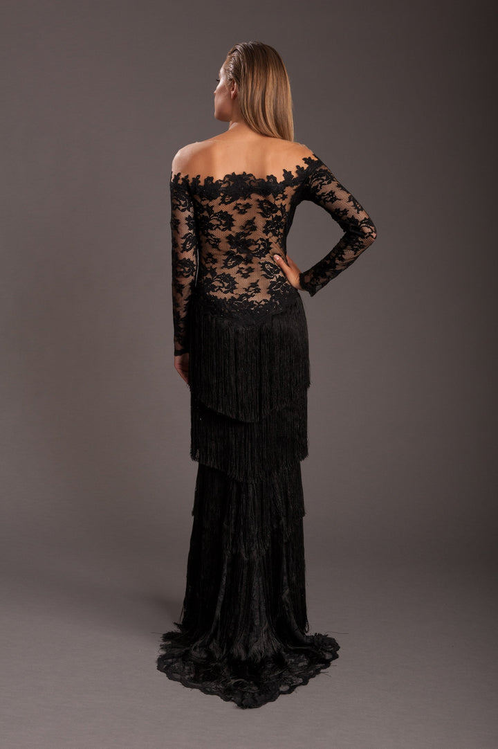 Off-shoulder SW Lace Gown with Illusion-1