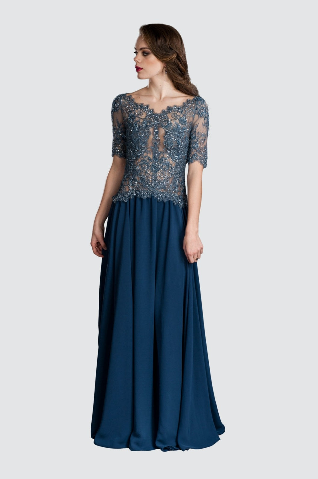Elegant Sequined Embroidered Bodice Chiffon Gown Elegant Sequined Embroidered Bodice Chiffon Gown