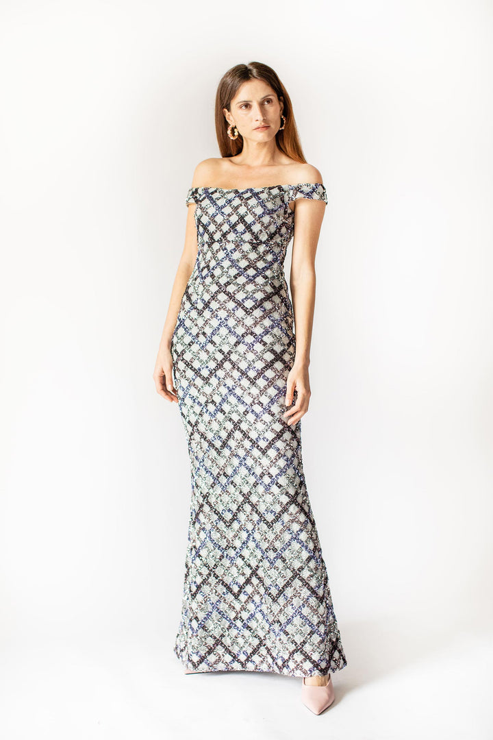 Stellar Graues Kleid mit Pailletten an der Schulter