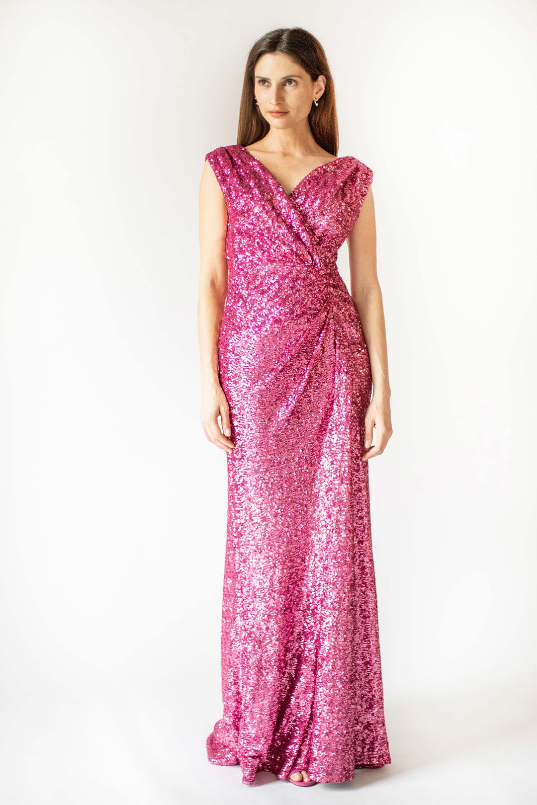 Kräftiges rosa Wickelkleid mit Silhouette