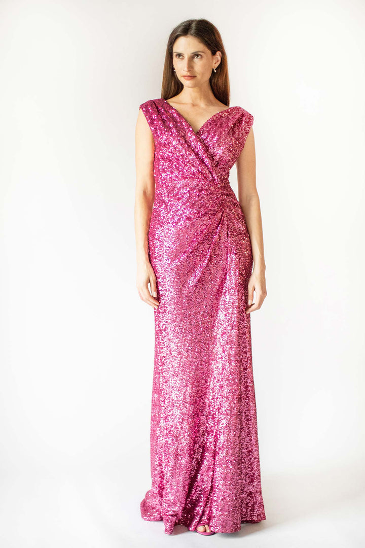 Kräftiges rosa Wickelkleid mit Silhouette