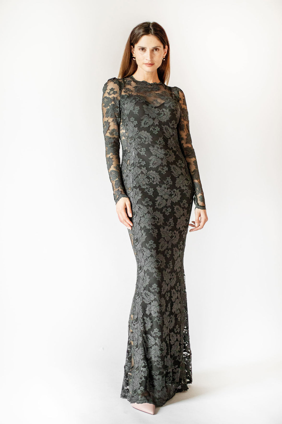 Mystic Grey Langärmliges Spitzenkleid