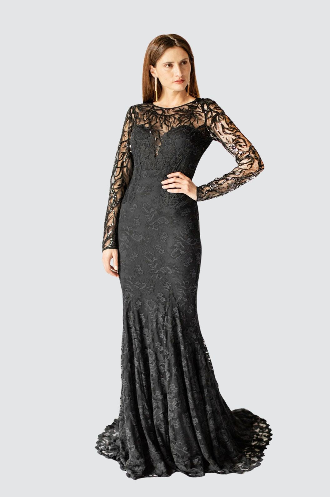 noir mermaid dress noir mermaid dress V-Neck Gown With Trumpet Skirt 8 / Noir