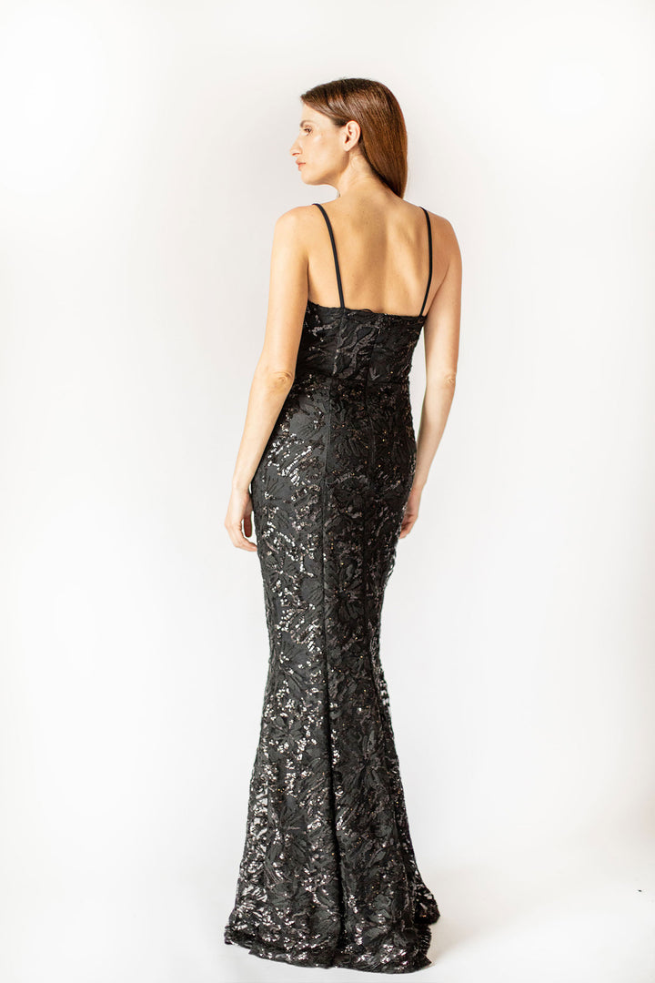 Opulence Langes schwarzes Miederkleid