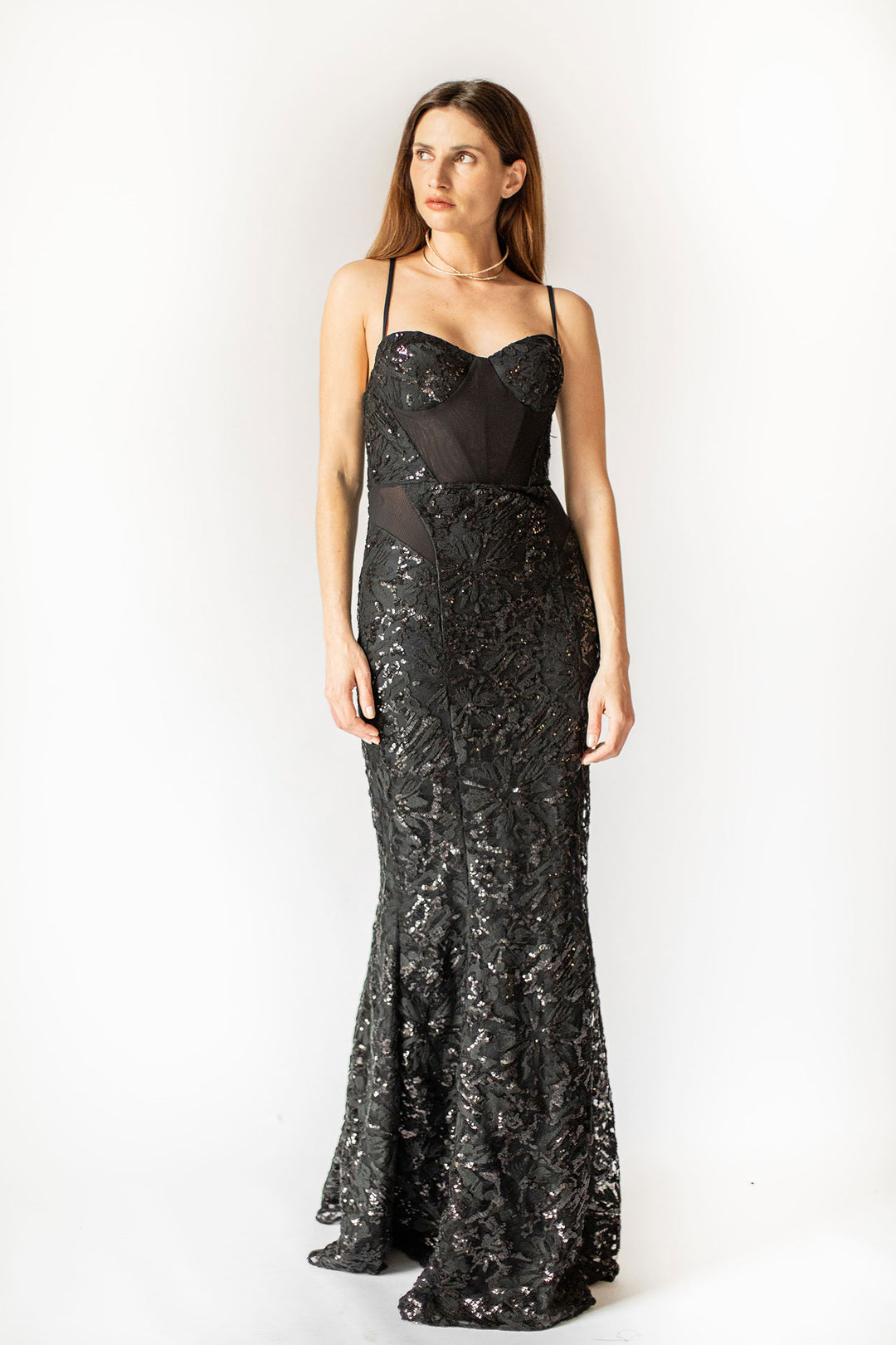 Opulence Langes schwarzes Miederkleid