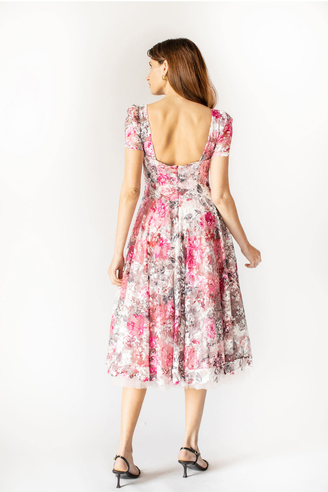 Rosa A-Linien-Kleid mit Herzausschnitt