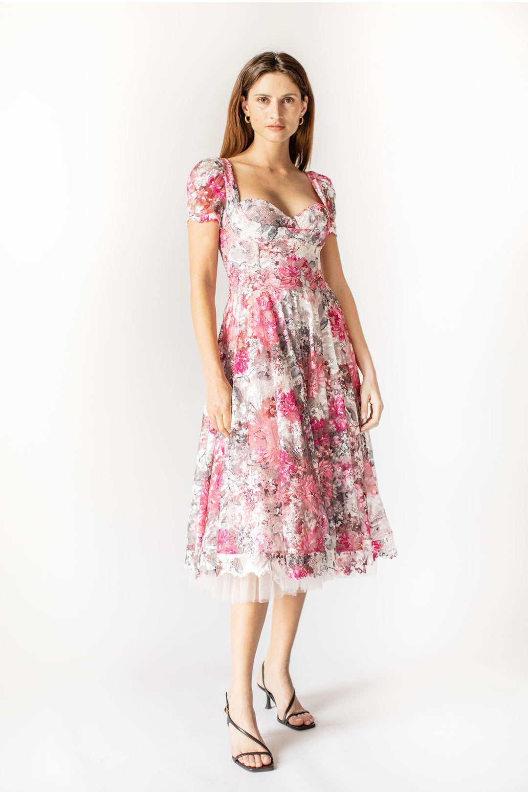 Rosa A-Linien-Kleid mit Herzausschnitt