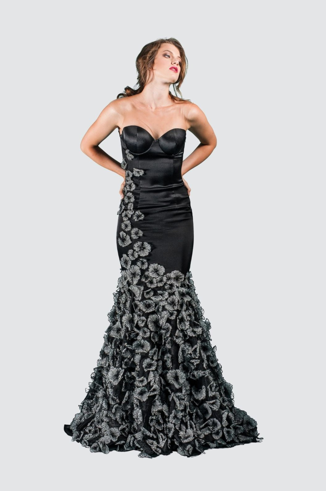 black satin floral dress Rosebud Black Maxi Dress - US 10