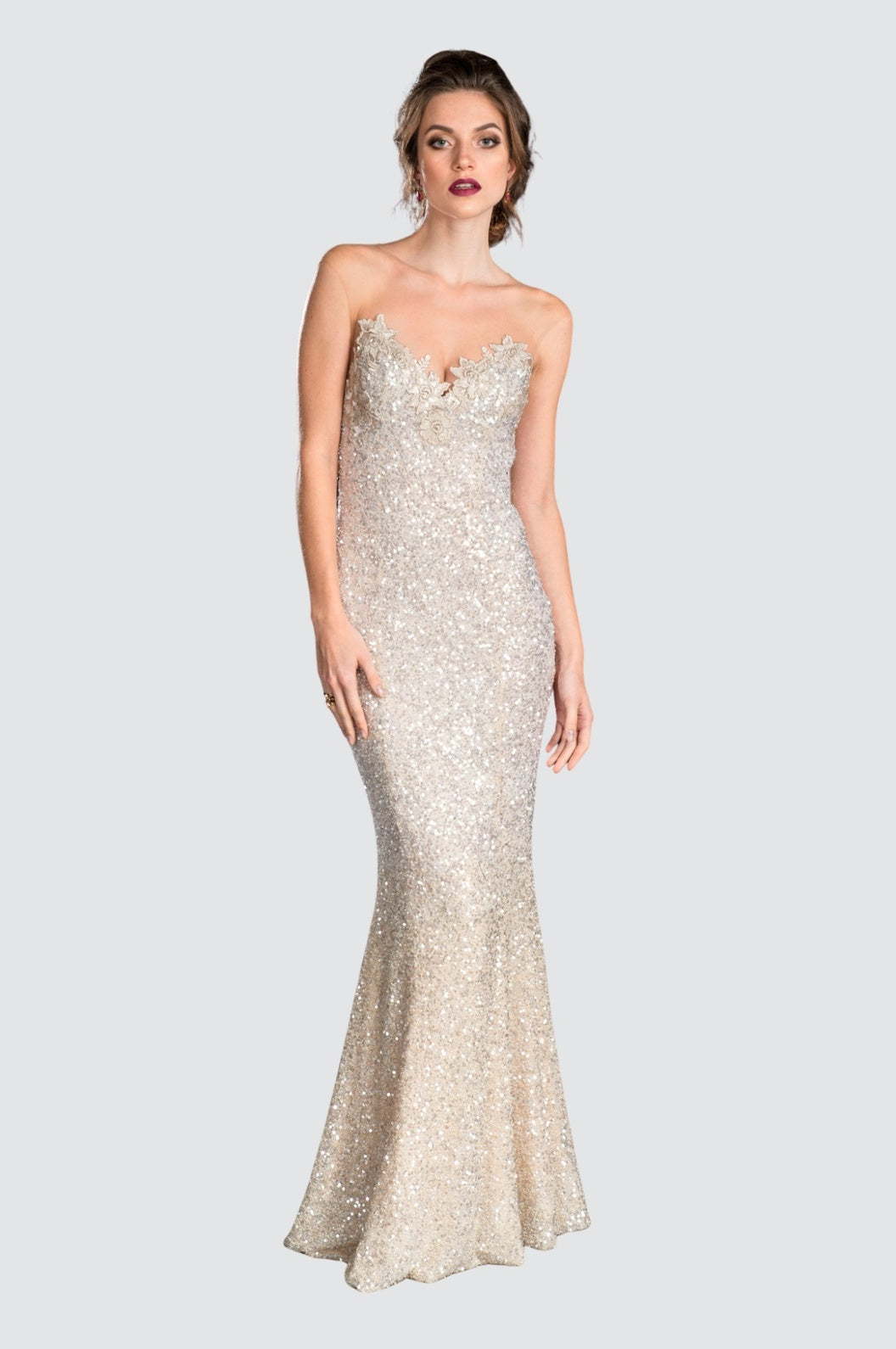 chinese dress ladies Fit-and-Flare Mermaid Wedding Dress with Open Back & Lace – Think Bridal main image 1