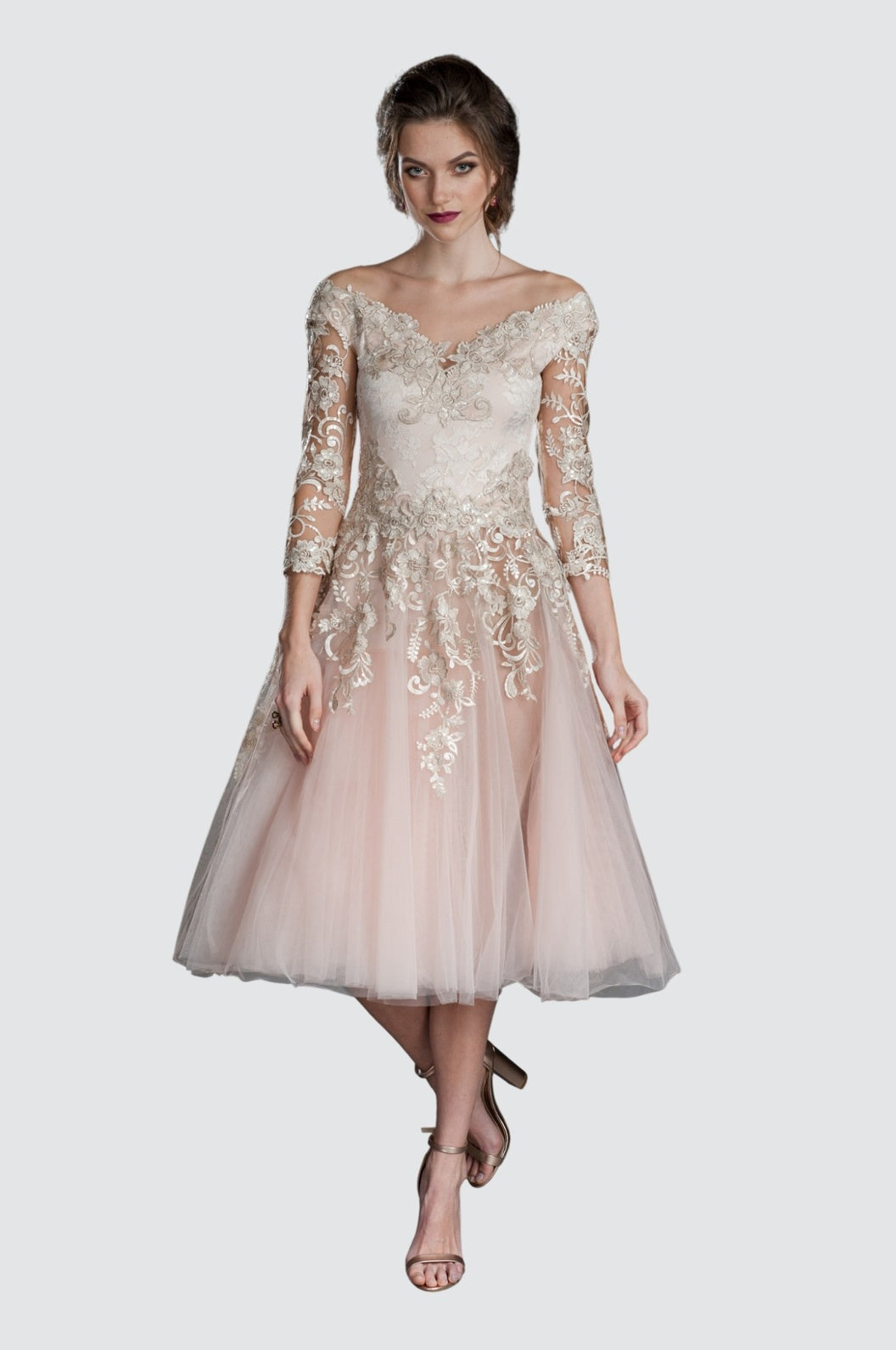 Romantic Off-Shoulder Cocktail Midi Dress Romantic Off-Shoulder Cocktail Midi Dress