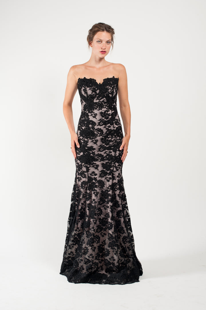 Mermaid flare illusion neck gown-0