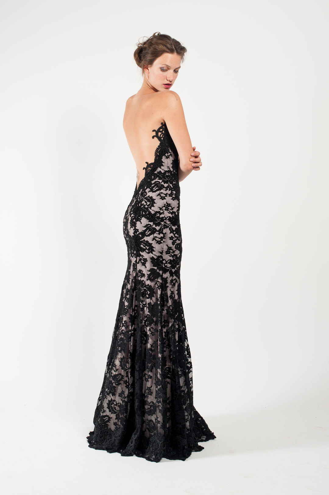 Mermaid flare illusion neck gown-3