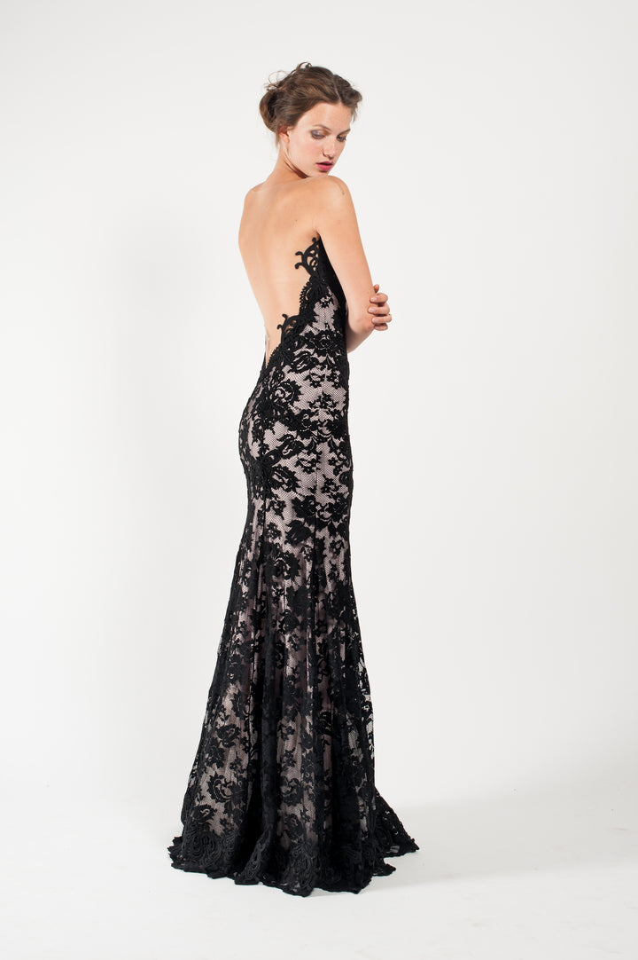 Mermaid flare illusion neck gown-3