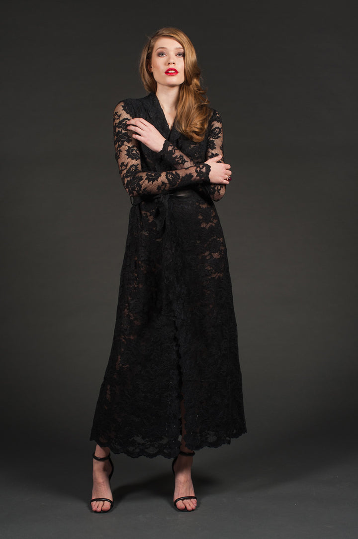 Lace Cardigan with Leather Belt-0