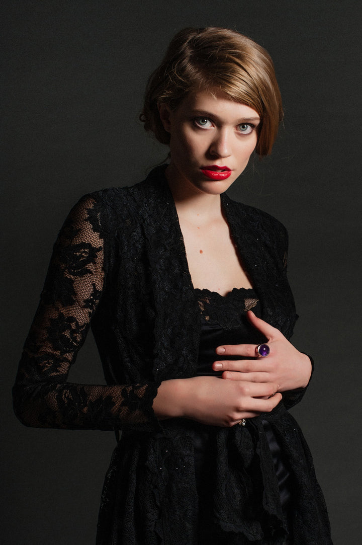 Lace Cardigan with Leather Belt-1