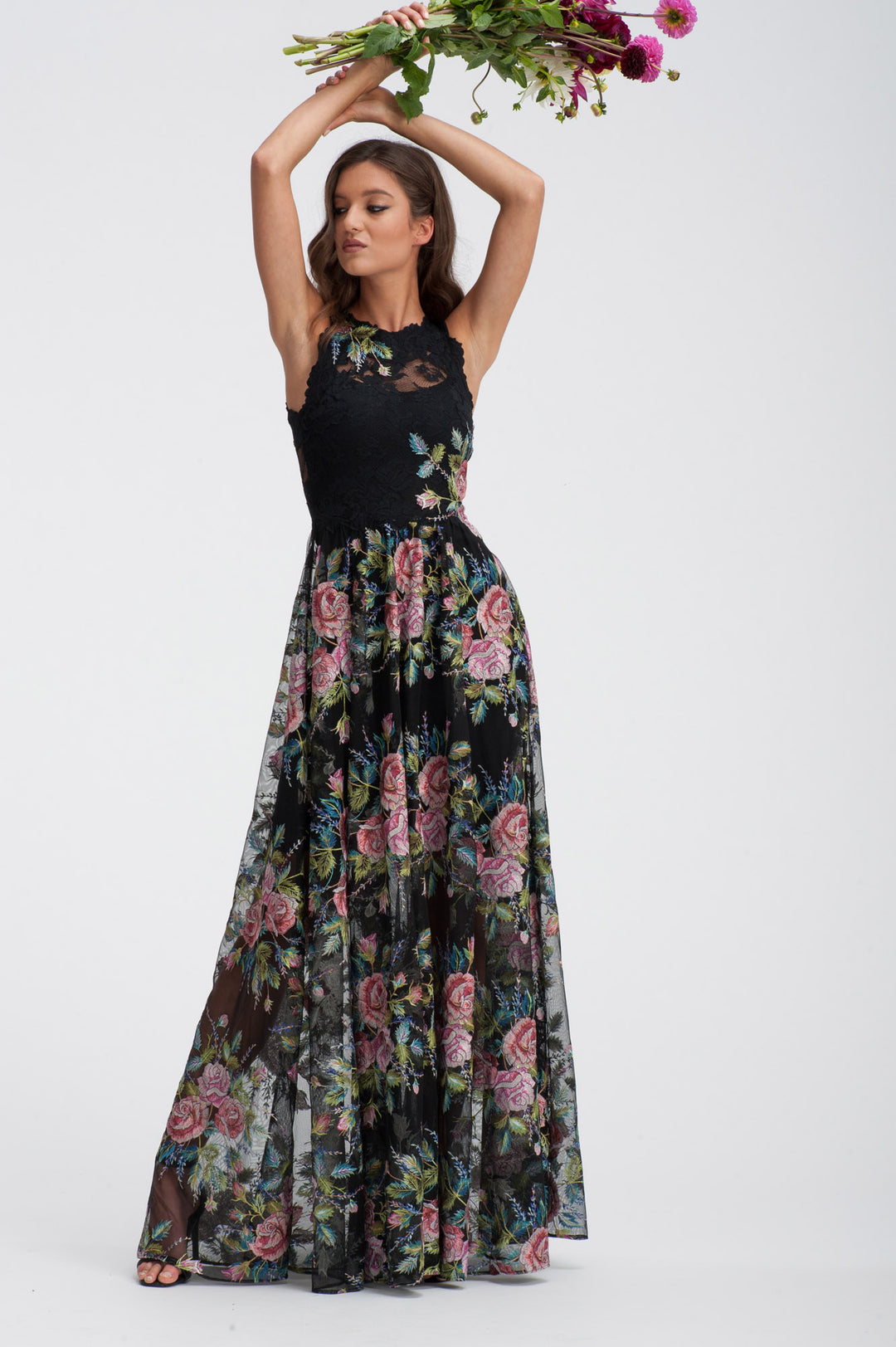 Sleeveless Roses Maxi Dress-0
