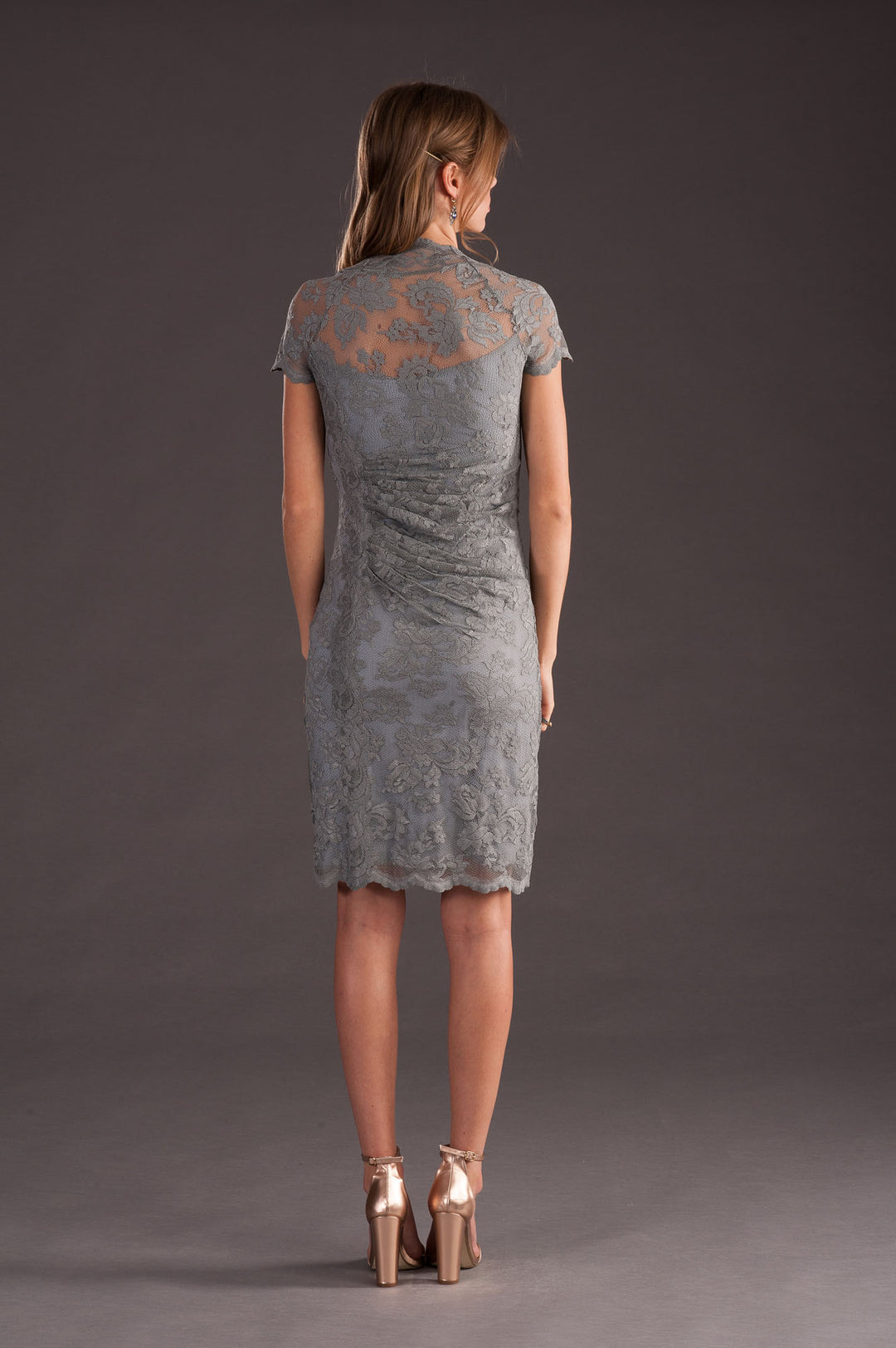 Grey V-neck Cocktail Dress-2