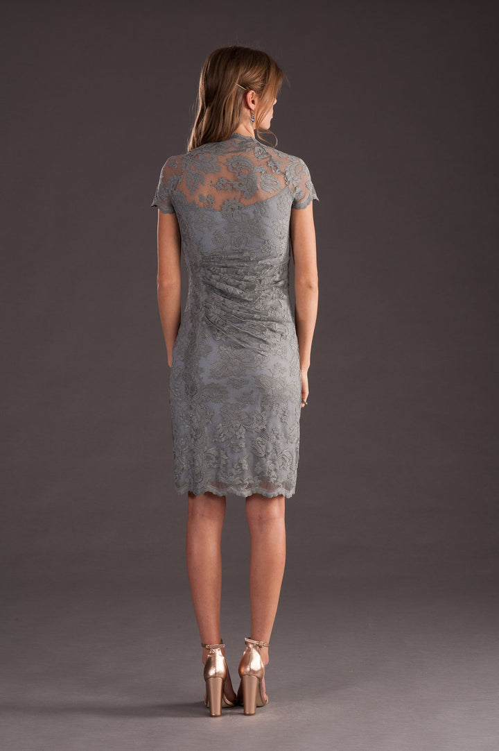Grey V-neck Cocktail Dress-2