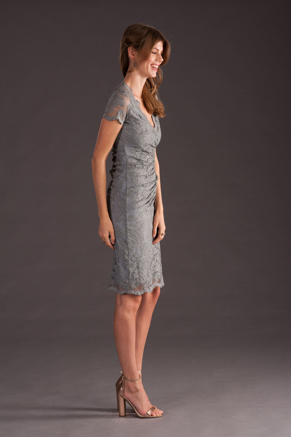 Grey V-neck Cocktail Dress-1