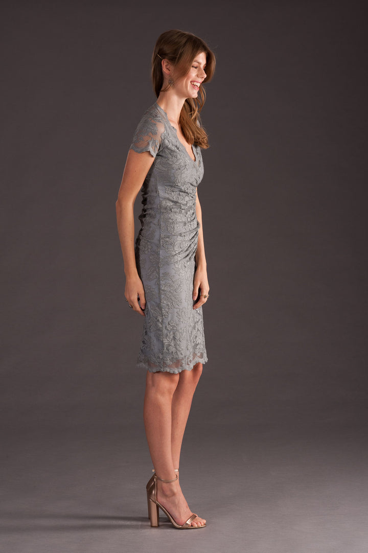 Grey V-neck Cocktail Dress-1