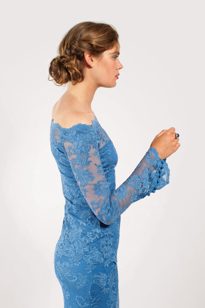 Off-Shoulder Lace Top with Flare Sleeves-2