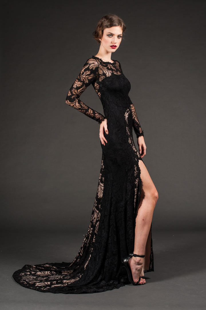 Black Lace Dress with Slit-2